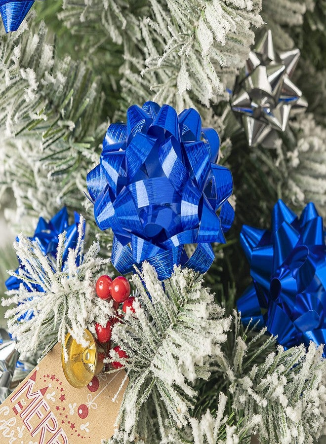 WRAPAHOLIC 16 Pcs Gift Bows Assortment - 14 Multi Colored Assorted Size Gift Bows (Holographic Royal Blue and Silver and 2 Crimped Curling Ribbons for Christmas, Holiday, Party - Image 4