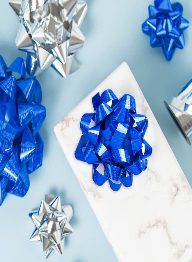 WRAPAHOLIC 16 Pcs Gift Bows Assortment - 14 Multi Colored Assorted Size Gift Bows (Holographic Royal Blue and Silver and 2 Crimped Curling Ribbons for Christmas, Holiday, Party - Image 5