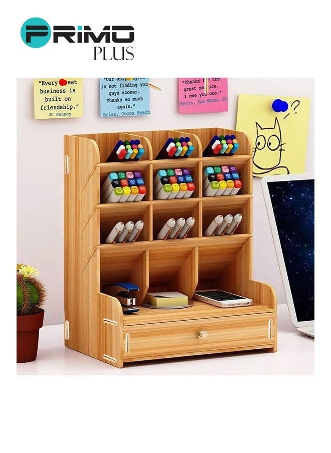 PRIMO PLUS Wooden Pen Holder Storage Box Brown  - Image 2