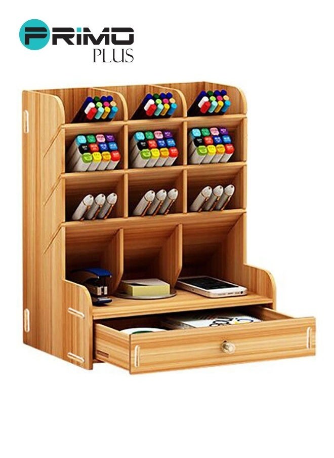 PRIMO PLUS Wooden Pen Holder Storage Box Brown  - Image 1