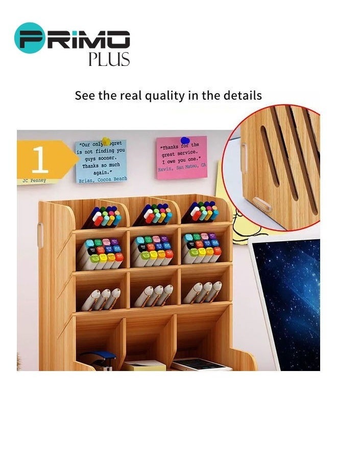 PRIMO PLUS Wooden Pen Holder Storage Box Brown  - Image 3