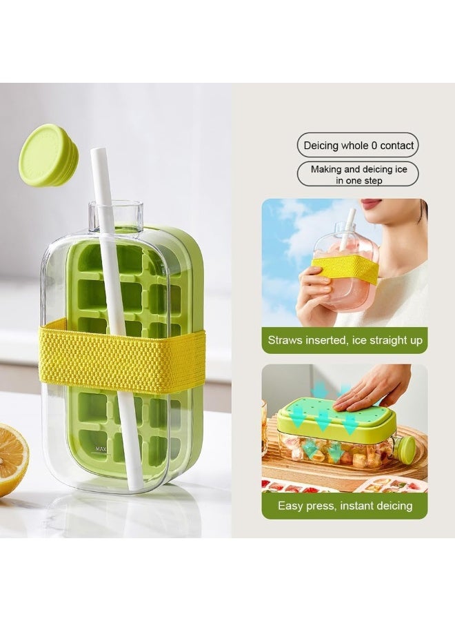 Happy Home Ice Cube Bottle, 2 in 1 Ice Cube Tray Water Bottle with Lid and Bin, Ice Cube Making Bottle, Easy Press to Release Silicone Ice Cube Tray for Juice Beverages Coffee (Green,800 ML) - Image 3