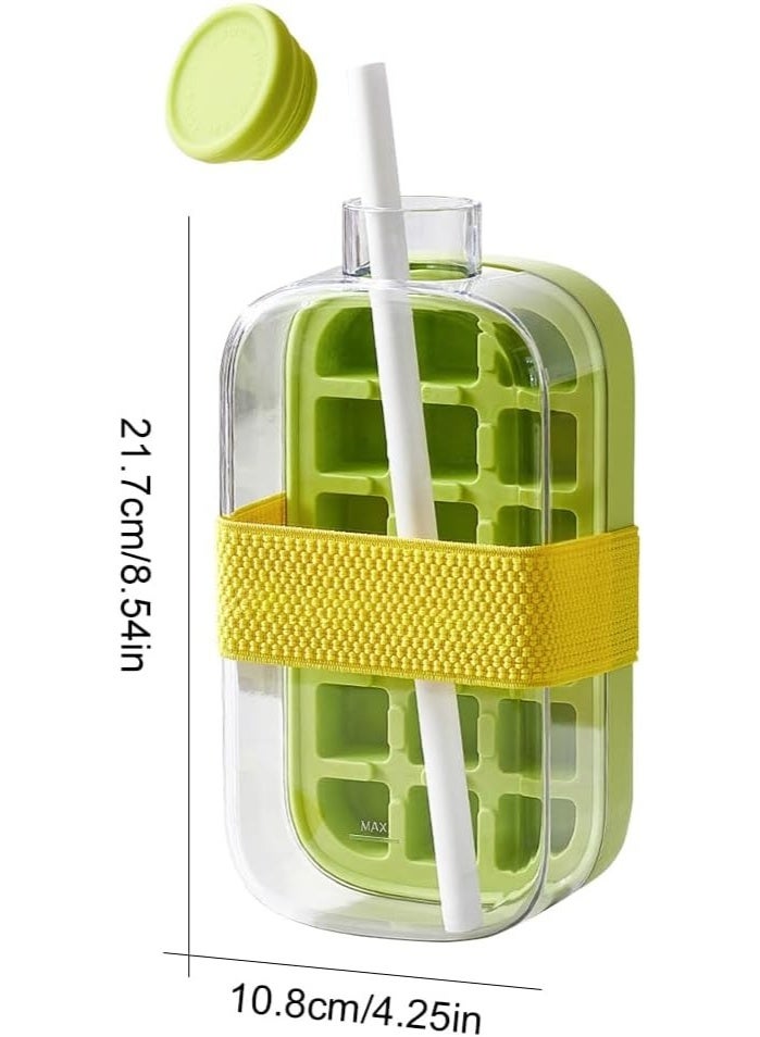 Happy Home Ice Cube Bottle, 2 in 1 Ice Cube Tray Water Bottle with Lid and Bin, Ice Cube Making Bottle, Easy Press to Release Silicone Ice Cube Tray for Juice Beverages Coffee (Green,800 ML) - Image 5