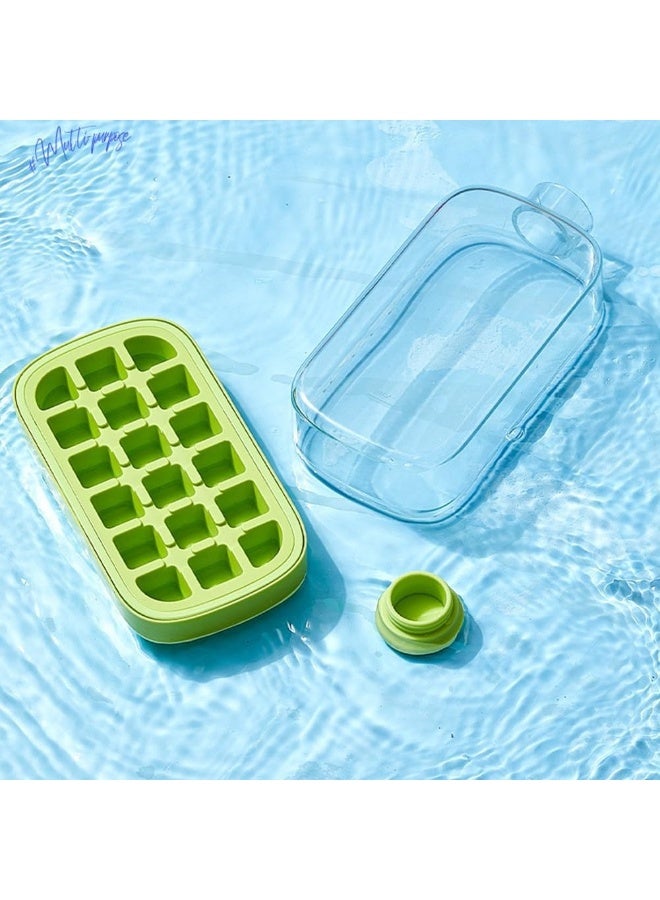 Happy Home Ice Cube Bottle, 2 in 1 Ice Cube Tray Water Bottle with Lid and Bin, Ice Cube Making Bottle, Easy Press to Release Silicone Ice Cube Tray for Juice Beverages Coffee (Green,800 ML) - Image 2