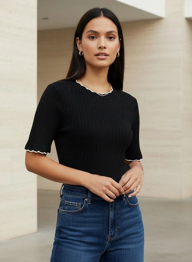 سبلاش فيڤ Ribbed Scallop Neck Sweater