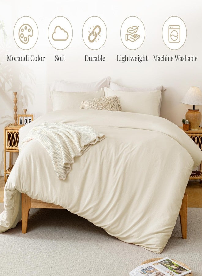 MILDLY Duvet Cover Queen Size - Super Soft Beige Duvet Cover Set 3 Piece 100% Washed Microfiber Bedding Set with Zipper Closure, 1 Duvet Cover 90x90 inches and 2 Pillow Shams - Image 2