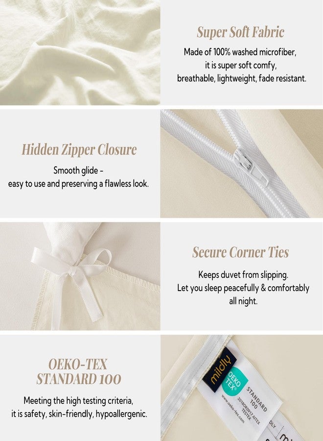 MILDLY Duvet Cover Queen Size - Super Soft Beige Duvet Cover Set 3 Piece 100% Washed Microfiber Bedding Set with Zipper Closure, 1 Duvet Cover 90x90 inches and 2 Pillow Shams - Image 5