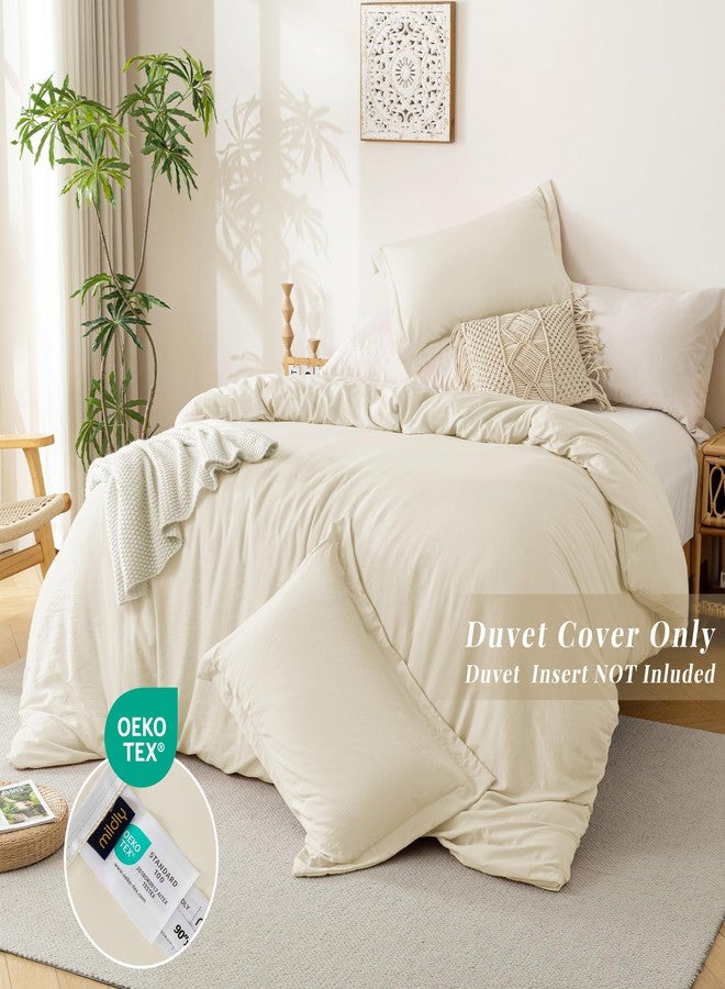 MILDLY Duvet Cover Queen Size - Super Soft Beige Duvet Cover Set 3 Piece 100% Washed Microfiber Bedding Set with Zipper Closure, 1 Duvet Cover 90x90 inches and 2 Pillow Shams - Image 3
