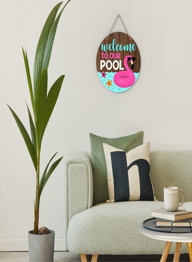 Zmyollo Summer Flamingo Round Welcome Decorative Sign, Welcome To Our Pool Wooden Sign With Rope, Wall Art Decorations for Farmhouse Home Garden Patio Porch, Summer Gifts for Friends And Colleagues, A28 - Image 5