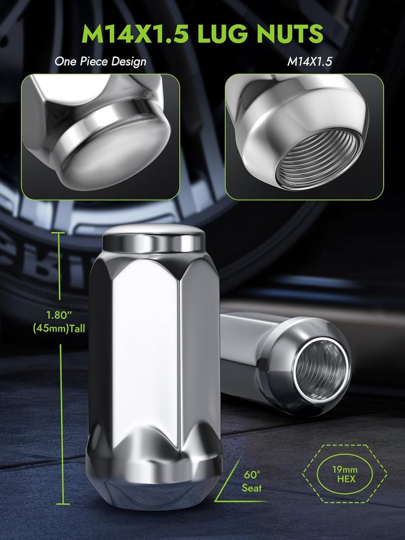 AUTOPTIM M14x1.5 Chrome Closed Acorn End Lug Nuts - 20PCS Replacement for Chevy Camaro, Corvette, Cadillac CT5 CT6, Dodge Challenger, Durango - Image 2