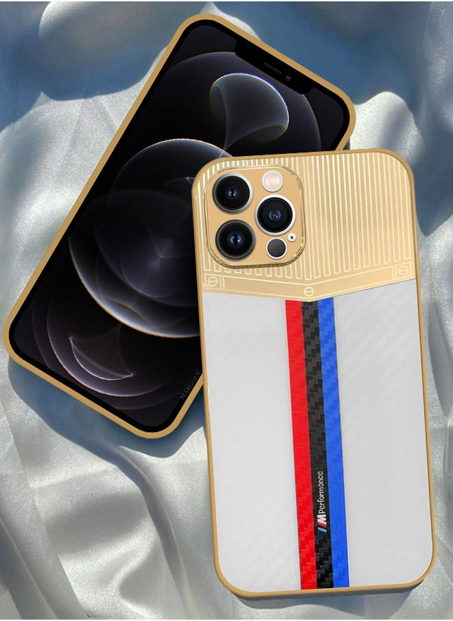 CATANES iPhone 12 Pro Max Luxury Gold Plated Case Hybrid Electroplated Frame Back Cover with Carbon Fiber Pattern  - Image 1