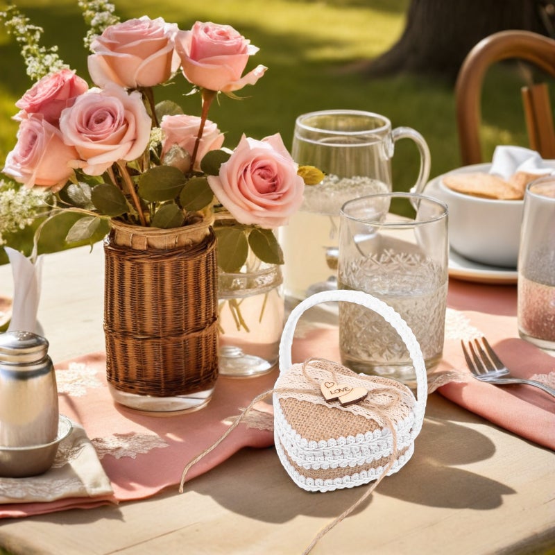 Box: Rustic Handmade Basket With Handle For Wedding Ceremony Proposal And Party Favor Holder For Storage And Display - Image 3