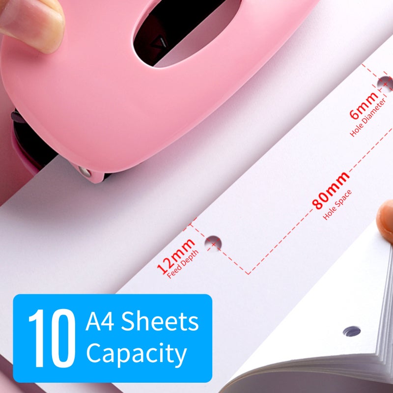 Kw-trio Adjustable 4 Hole Punch 12mm Feed Depth 6mm Aperture 80mm Hole Spacing - 2 Hole Loose-Leaf Puncher with Ruler Design for 10 A4 Sheets - Image 2