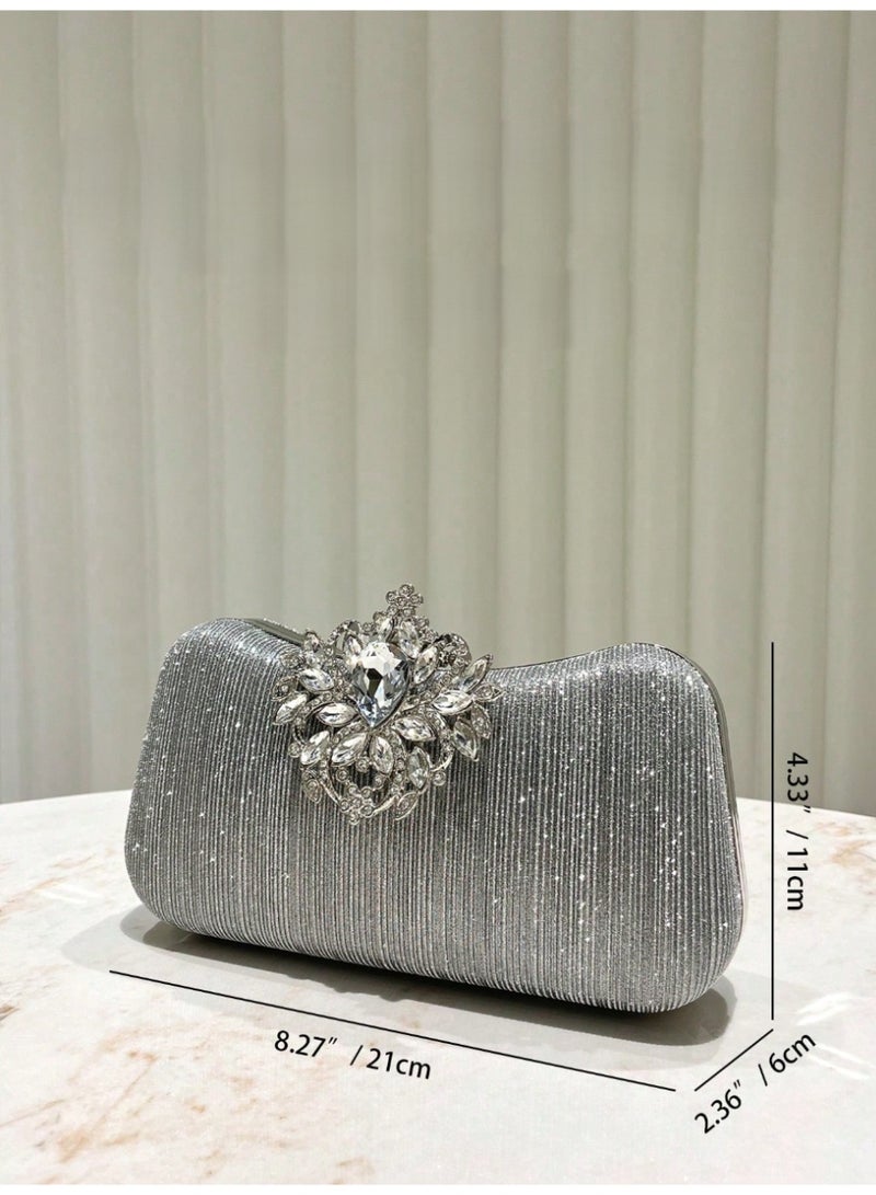 شنطة ساتشيل نسائية  لامعة مرصعة بالأحجار حقيبة يد فاخرة وسلسلة قابلة للفصل للارتداء على الكتف - Image 3