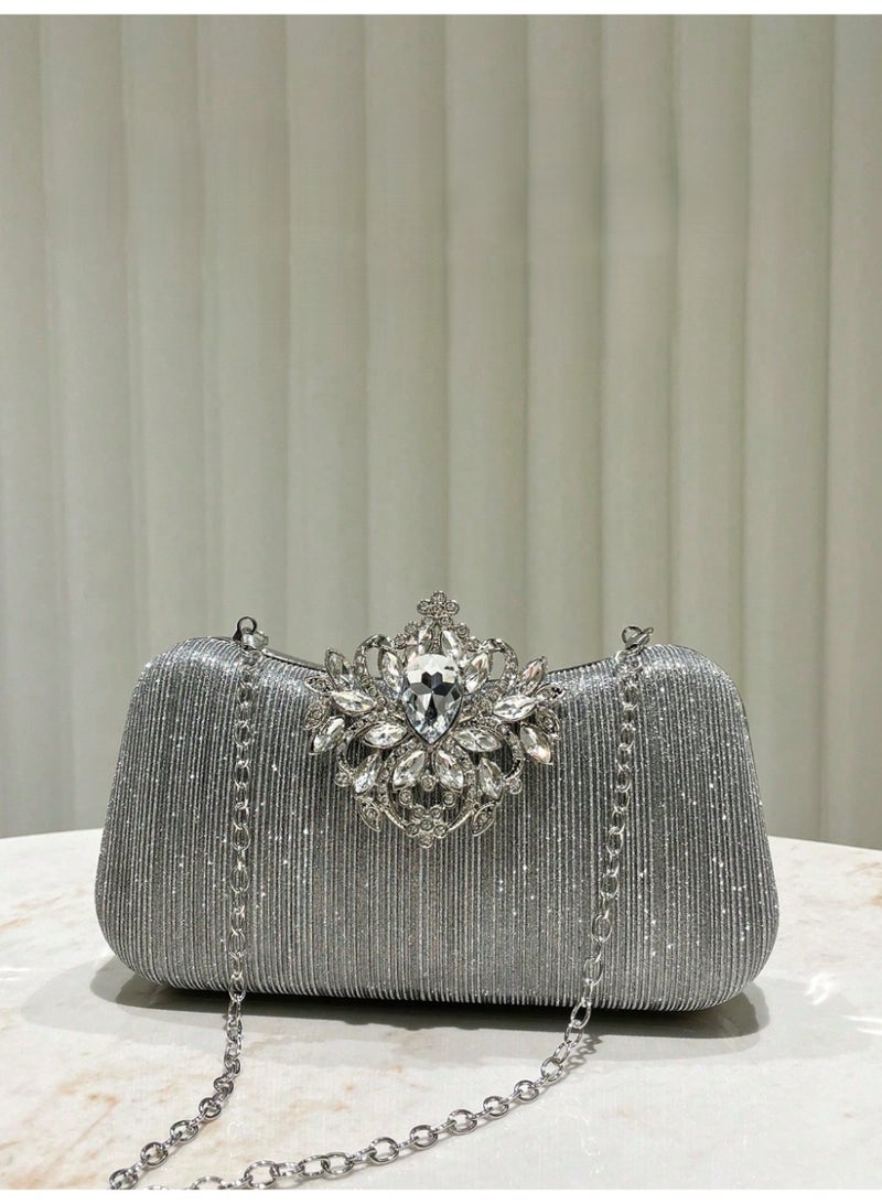 شنطة ساتشيل نسائية  لامعة مرصعة بالأحجار حقيبة يد فاخرة وسلسلة قابلة للفصل للارتداء على الكتف - Image 2