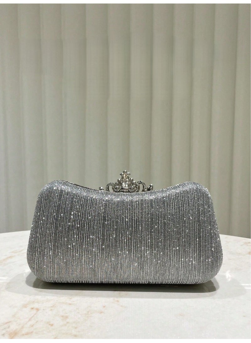 شنطة ساتشيل نسائية  لامعة مرصعة بالأحجار حقيبة يد فاخرة وسلسلة قابلة للفصل للارتداء على الكتف - Image 4