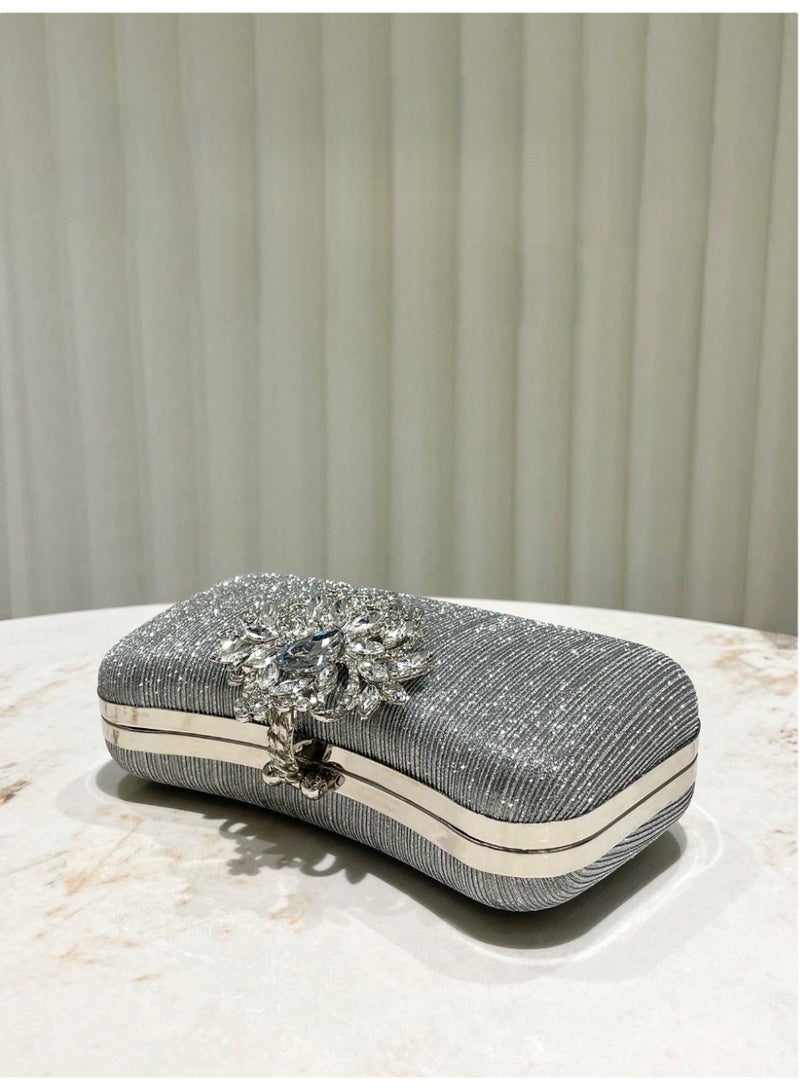 شنطة ساتشيل نسائية  لامعة مرصعة بالأحجار حقيبة يد فاخرة وسلسلة قابلة للفصل للارتداء على الكتف - Image 5