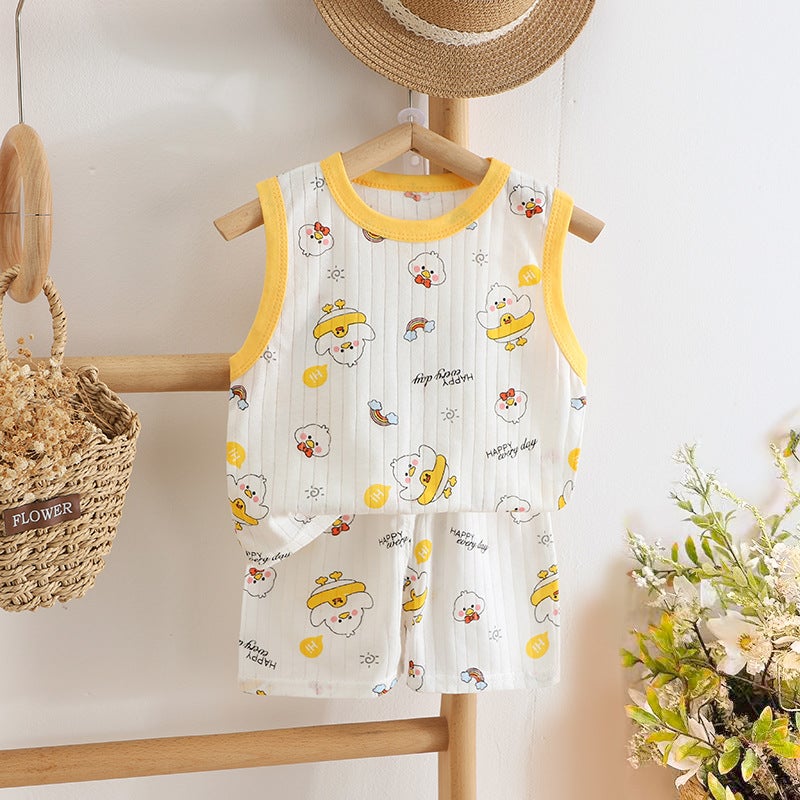 2025 summer new children's clothing children's vest shorts suit boys and girls baby T-shirt boys and girls cotton wholesale - Image 1