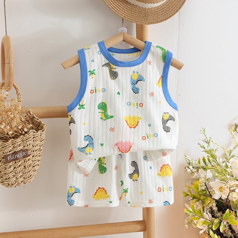 2025 summer new children's clothing children's vest shorts suit boys and girls baby T-shirt boys and girls cotton wholesale - Image 4