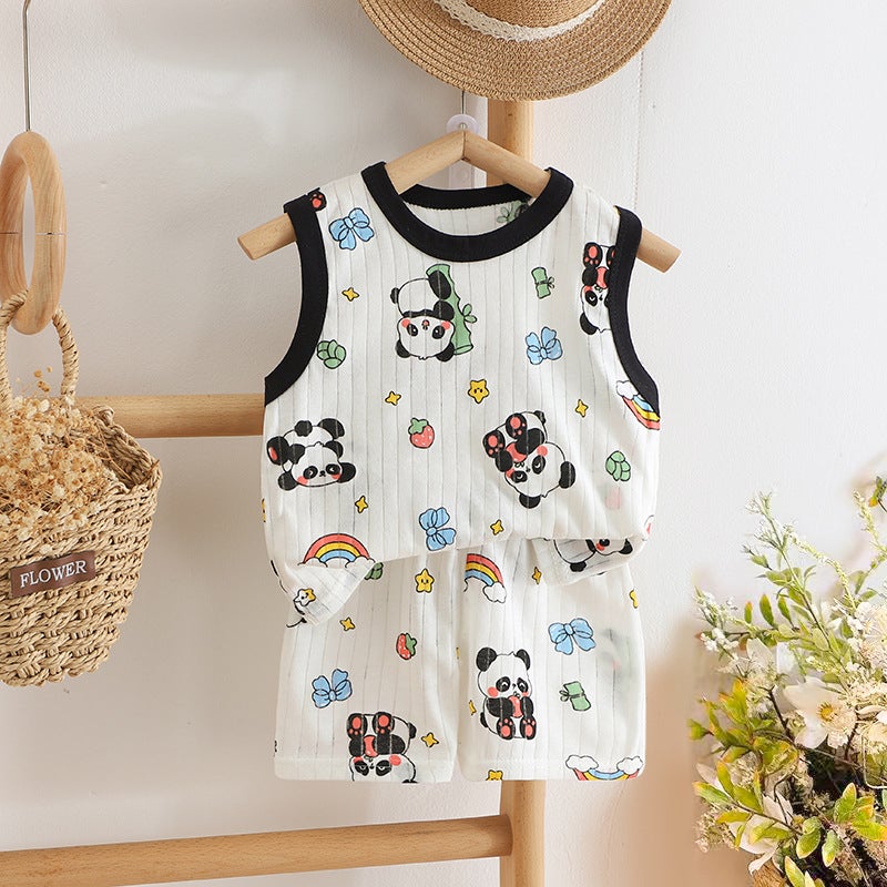 2025 summer new children's clothing children's vest shorts suit boys and girls baby T-shirt boys and girls cotton wholesale - Image 2