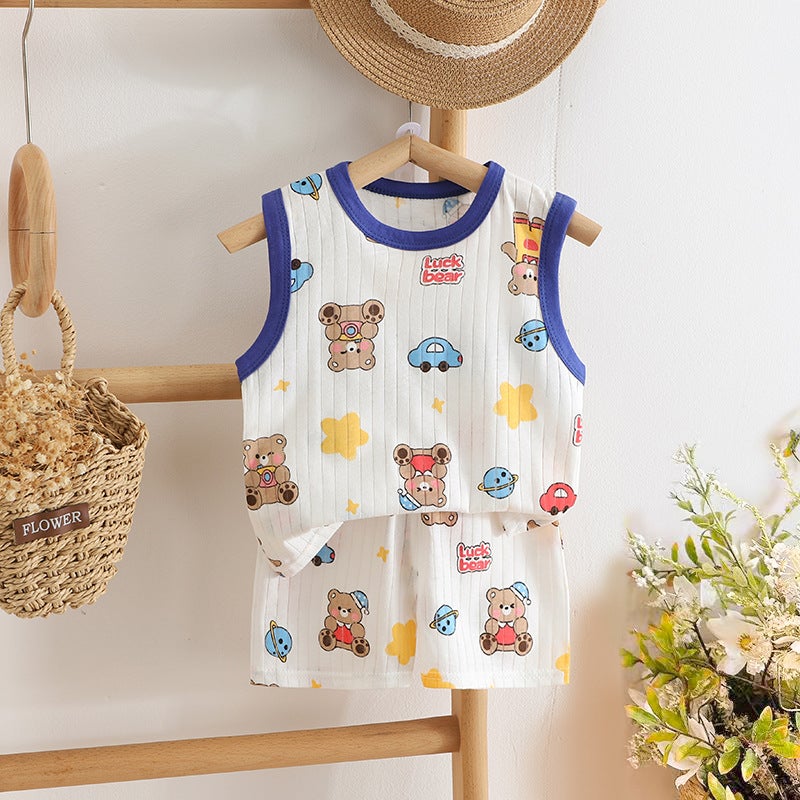 2025 summer new children's clothing children's vest shorts suit boys and girls baby T-shirt boys and girls cotton wholesale - Image 3