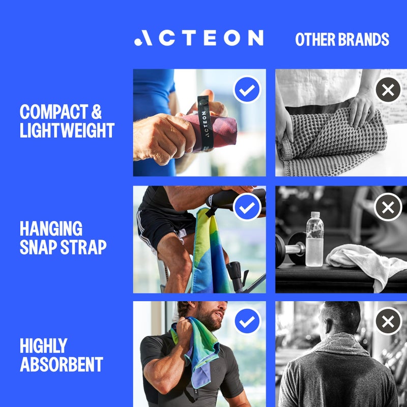 Acteon New Microfiber Quick Dry Gym Towel, Silver ION Odor-Free Mega Absorbent Fiber, Fast Drying, Men & Women Small Workout Gear for Body Sweat, Beach, Working Out, Camping, Travel Towel - Image 3