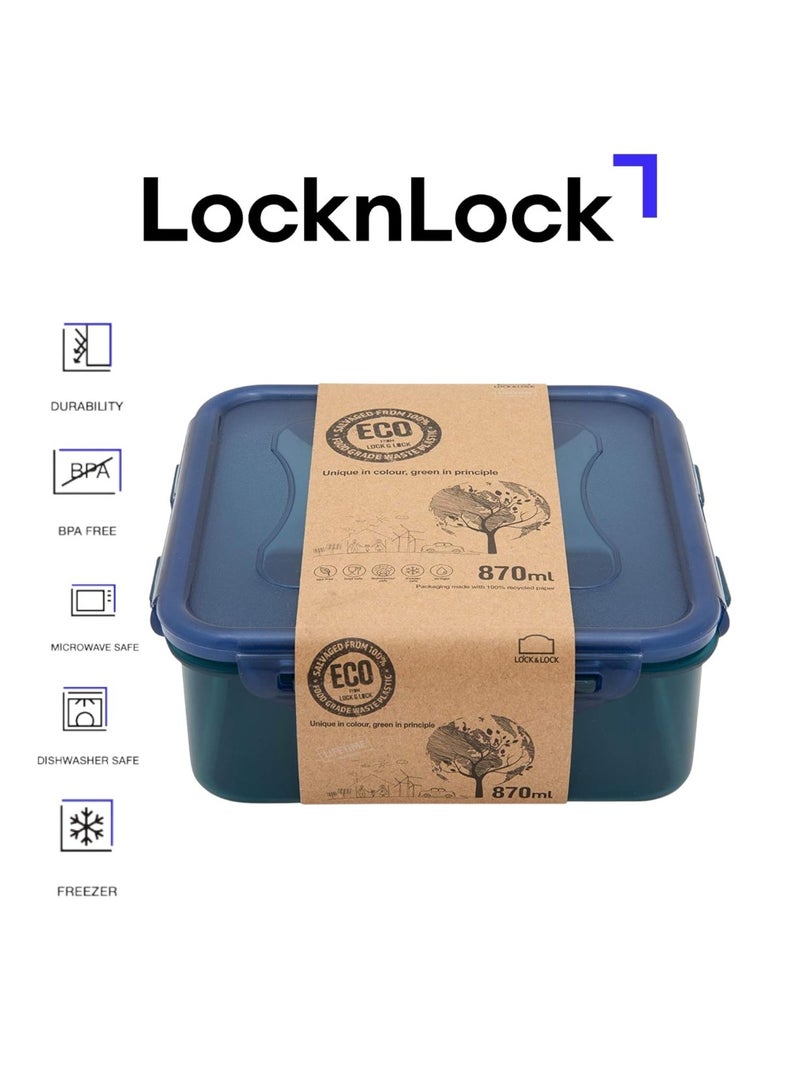 لوك آند لوك علبة طعام مربعة محكمة الغلق صديقة للبيئة من لوك لوك بسعة 870 مل - آمنة للاستخدام في الميكروويف والفريزر وغسالة الأطباق - Image 1