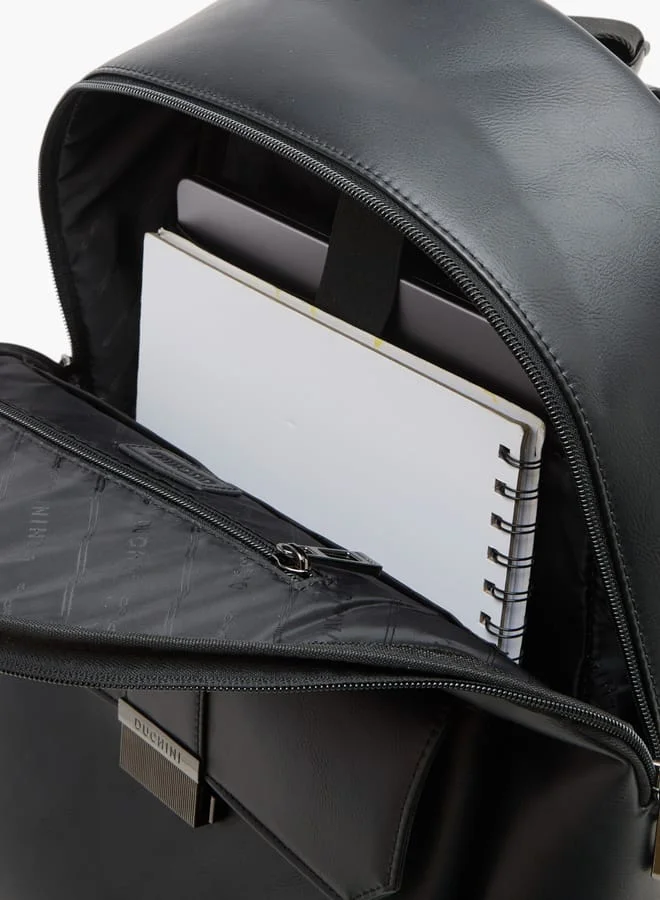 دوتشيني Solid Backpack with Adjustable Straps and Zip Closure