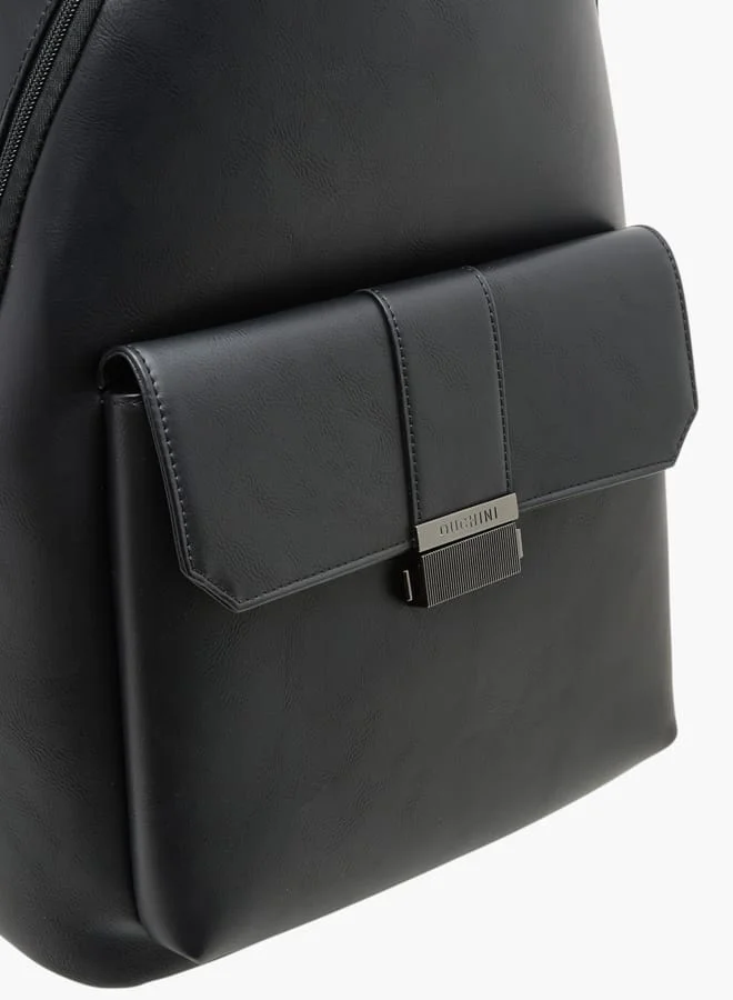 دوتشيني Solid Backpack with Adjustable Straps and Zip Closure