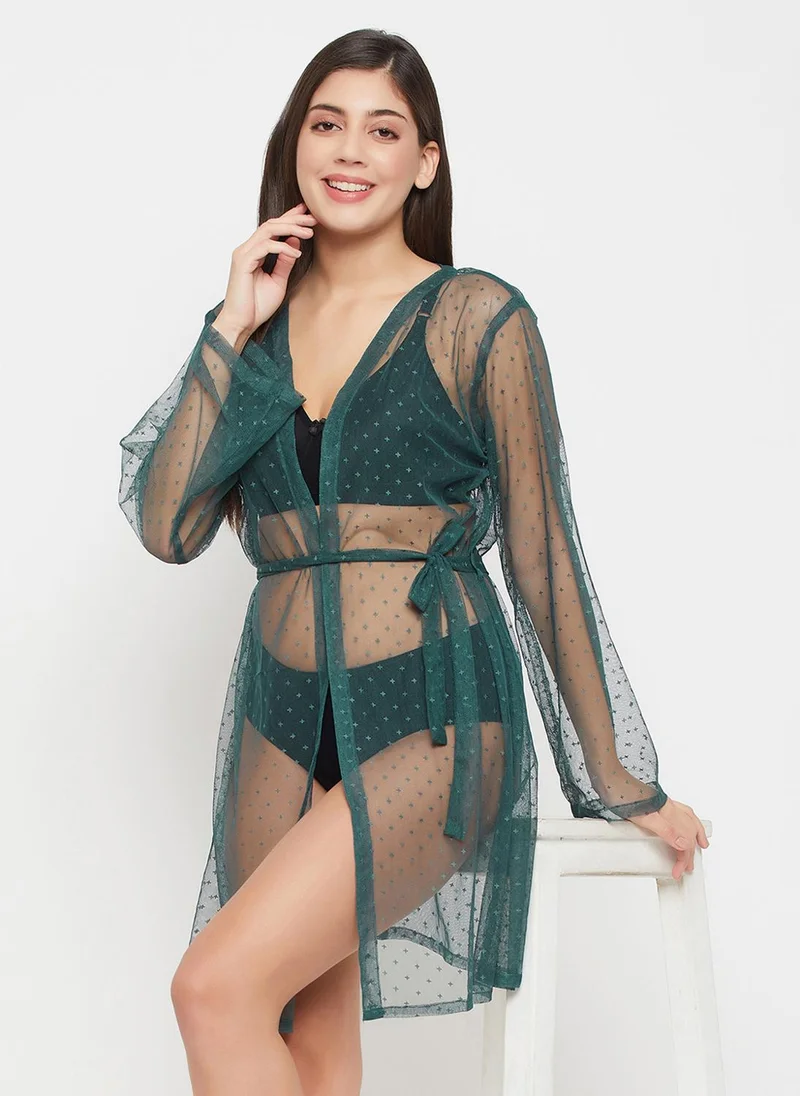 كلوفيا Clovia Chic Basic Sheer Robe in Green