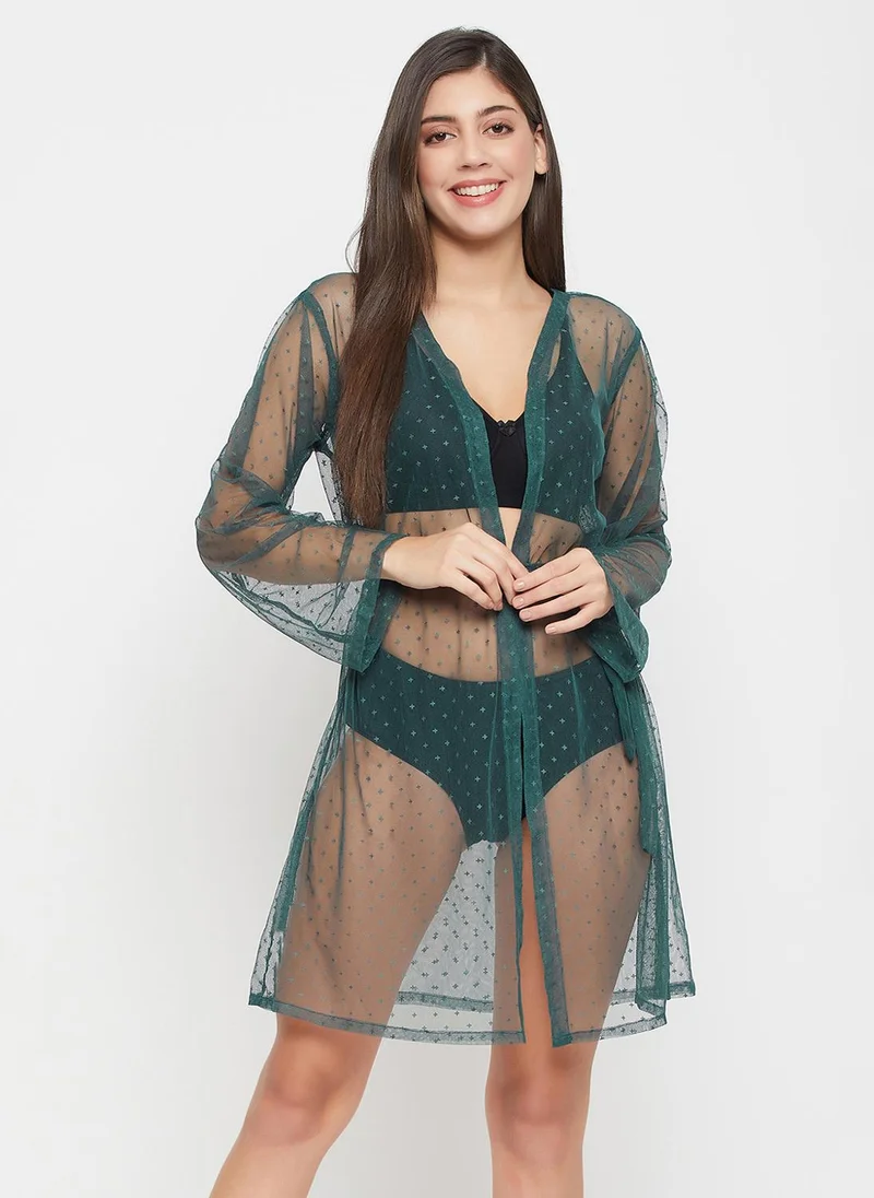 كلوفيا Clovia Chic Basic Sheer Robe in Green