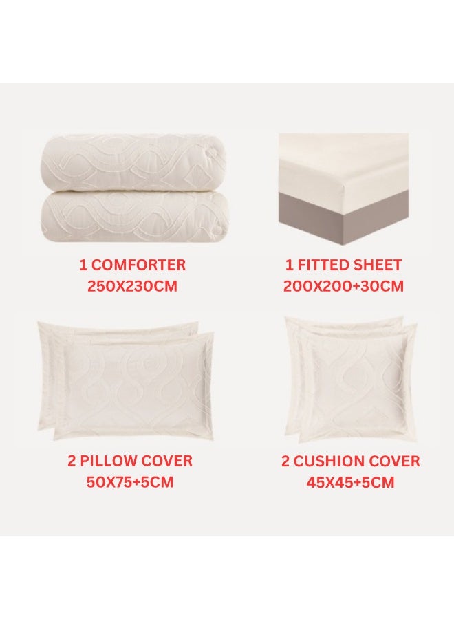 SMART HOME Luxurious embroidered double bedspread made of 100% microfiber, reversible bed cover, double-filled duvet cover set, 6-piece sleeping set (filled duvet cover + fitted sheet + pillowcase + pillowcase). Bedspread measures 250x230 cm and duvet covers measure 200x200 cm (colors same as the picture) - Image 5