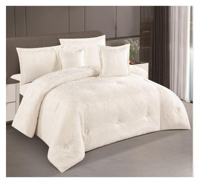 SMART HOME Luxurious embroidered double bedspread made of 100% microfiber, reversible bed cover, double-filled duvet cover set, 6-piece sleeping set (filled duvet cover + fitted sheet + pillowcase + pillowcase). Bedspread measures 250x230 cm and duvet covers measure 200x200 cm (colors same as the picture) - Image 1