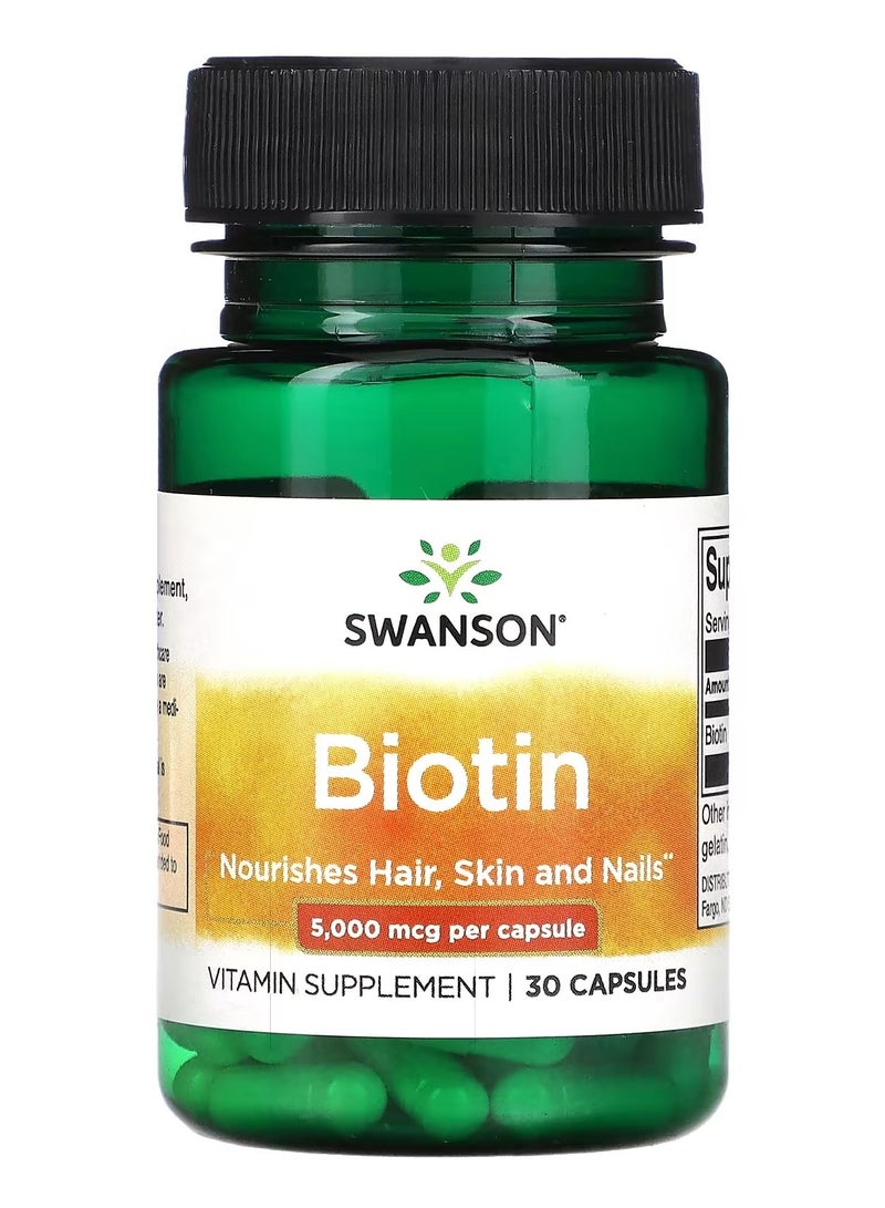 Swanson, Biotin, 5,000 mcg, 30 Capsules