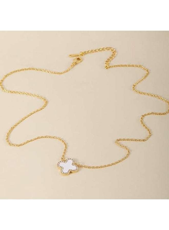 TEMPO Four Leaf Crystal Clover Necklace for Women | 18K Gold Color Plated Cubic Zirconia Bracelet | 4 Leaf Lucky Pendant | Jewelry Gift for Her - Image 2