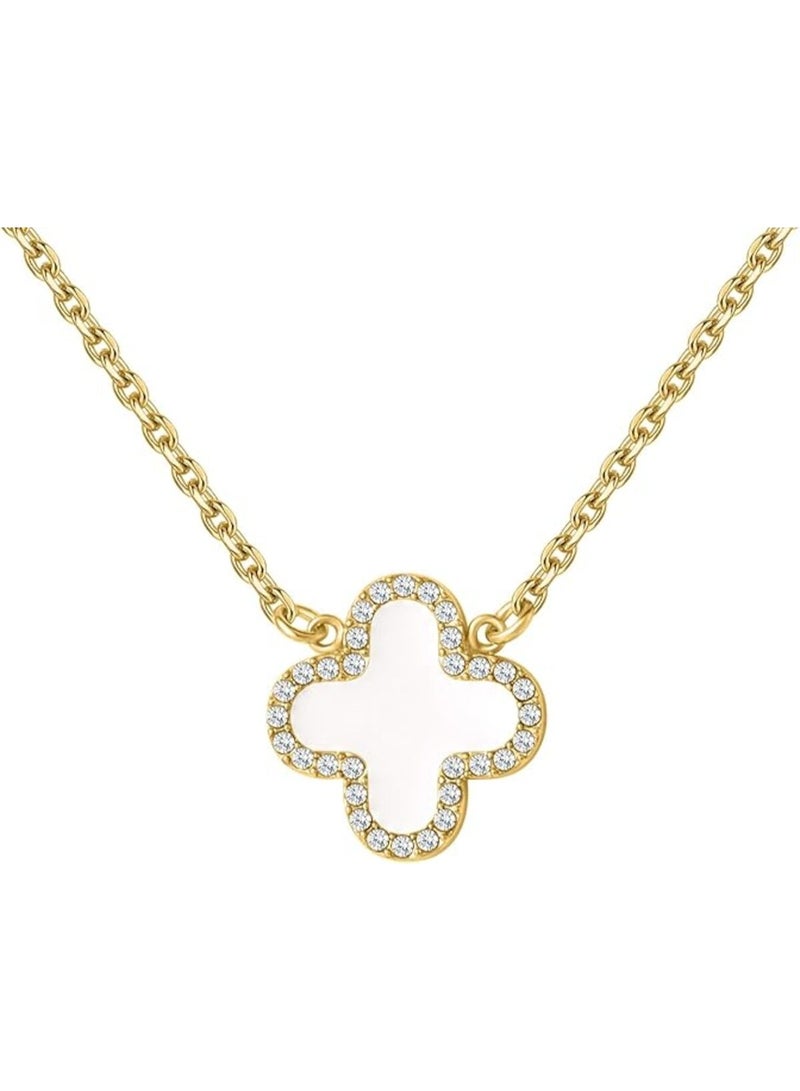 TEMPO Four Leaf Crystal Clover Necklace for Women | 18K Gold Color Plated Cubic Zirconia Bracelet | 4 Leaf Lucky Pendant | Jewelry Gift for Her - Image 1