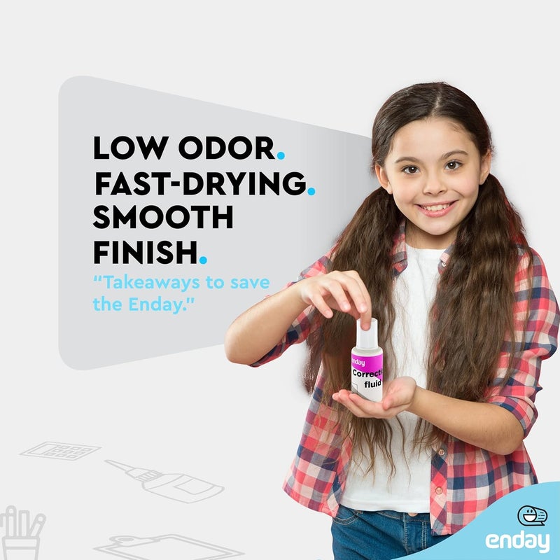 Emraw Enday Liquid Correction Fluid Pack of 4, White Fluid .7 fl. Oz. / 20 ml Multi-Purpose Smooth Corrector for school, Office, and Home – by Enday - Image 2