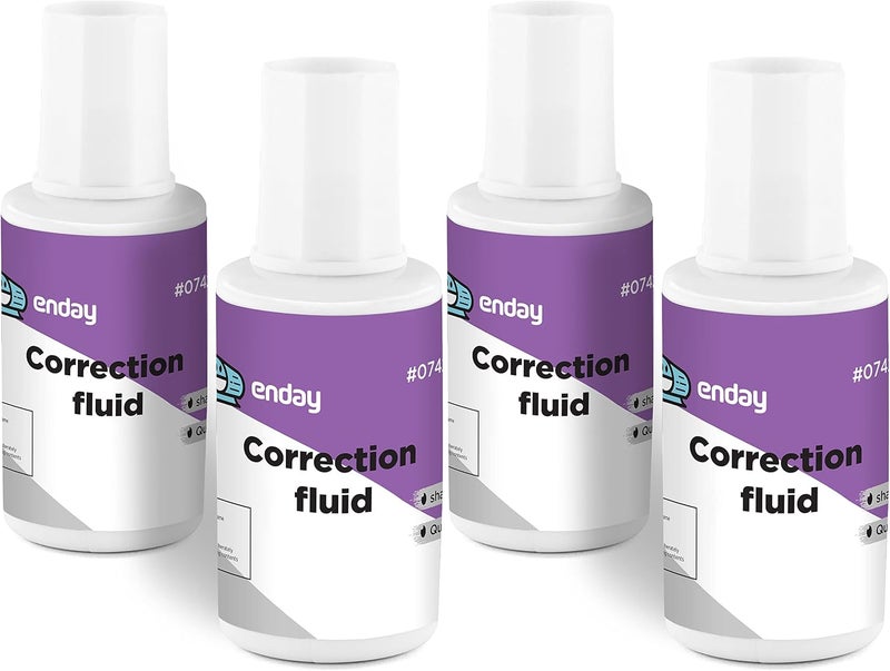 Emraw Enday Liquid Correction Fluid Pack of 4, White Fluid .7 fl. Oz. / 20 ml Multi-Purpose Smooth Corrector for school, Office, and Home – by Enday - Image 1