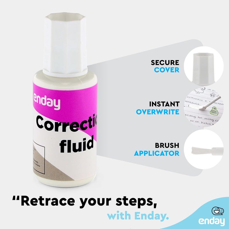 Emraw Enday Liquid Correction Fluid Pack of 4, White Fluid .7 fl. Oz. / 20 ml Multi-Purpose Smooth Corrector for school, Office, and Home – by Enday - Image 4