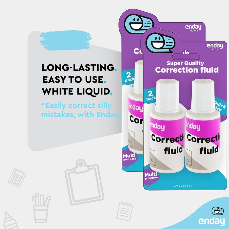 Emraw Enday Liquid Correction Fluid Pack of 4, White Fluid .7 fl. Oz. / 20 ml Multi-Purpose Smooth Corrector for school, Office, and Home – by Enday - Image 3