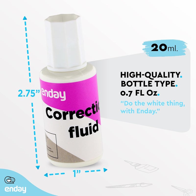Emraw Enday Liquid Correction Fluid Pack of 4, White Fluid .7 fl. Oz. / 20 ml Multi-Purpose Smooth Corrector for school, Office, and Home – by Enday - Image 5