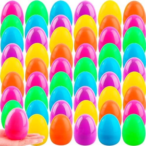 Haconba 54 Pack 4 Inch Fillable Easter Eggs Large Colorful Easter Egg Bulk Big Plastic Flat Bottom Easter Egg for Easter Basket Fillers Egg Hunt Party Supplies 6 Colors - Image 1