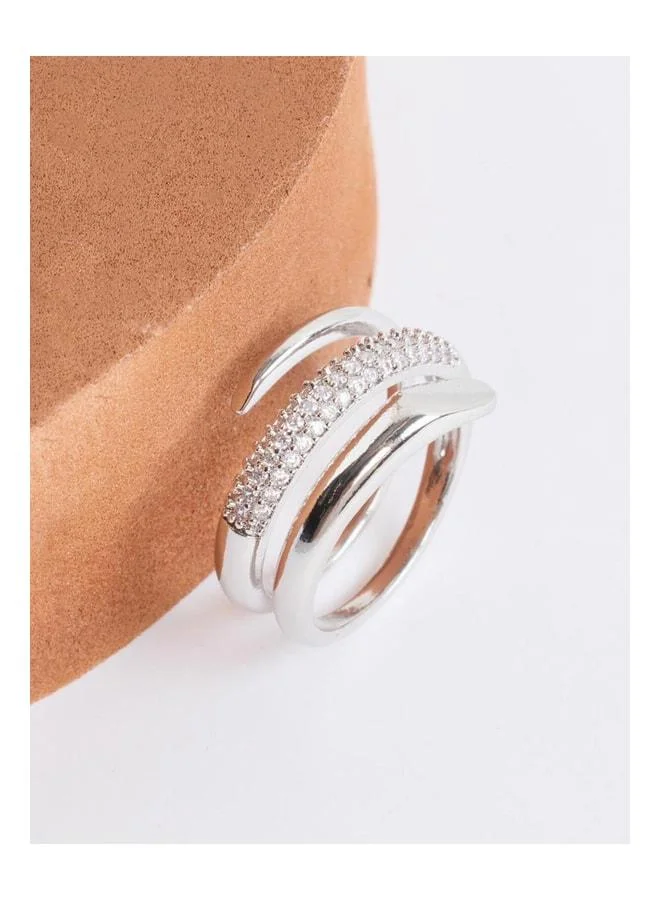 Jimmy Key Silver-Colored Spiral-Patterned Stone Ring.