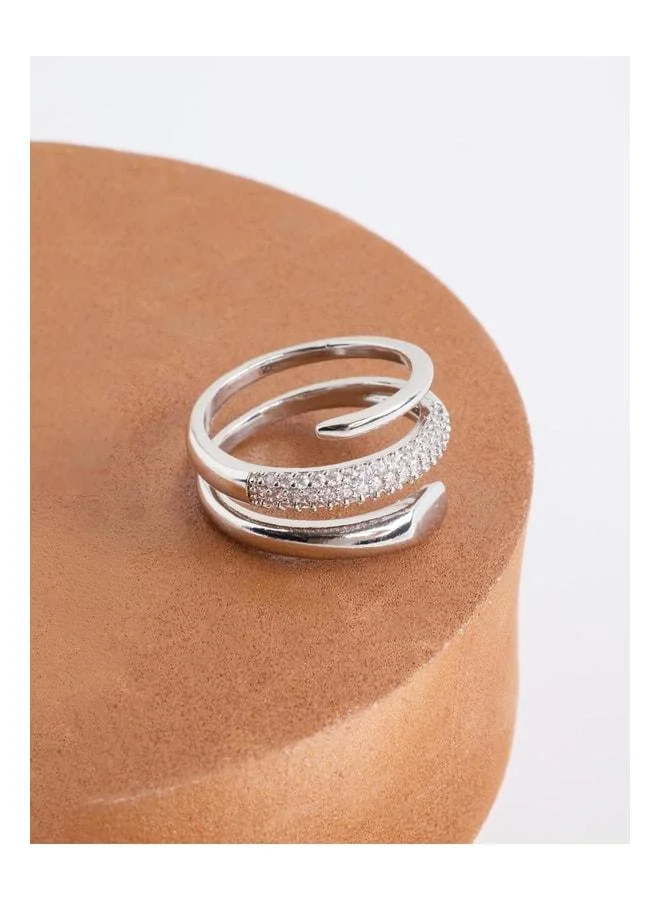 Jimmy Key Silver-Colored Spiral-Patterned Stone Ring.