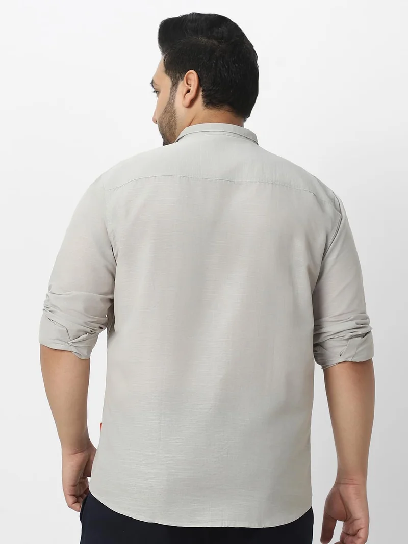 Urbano Fashion  Urbano Plus Men's Grey Cotton Full Sleeve Regular Fit Casual Solid Shirt with Band Collar  | Best Price UAE