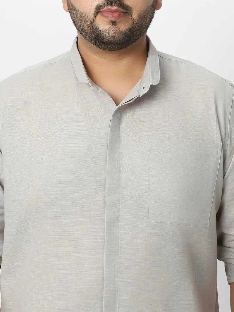 Urbano Fashion  Urbano Plus Men's Grey Cotton Full Sleeve Regular Fit Casual Solid Shirt with Band Collar  | Best Price UAE