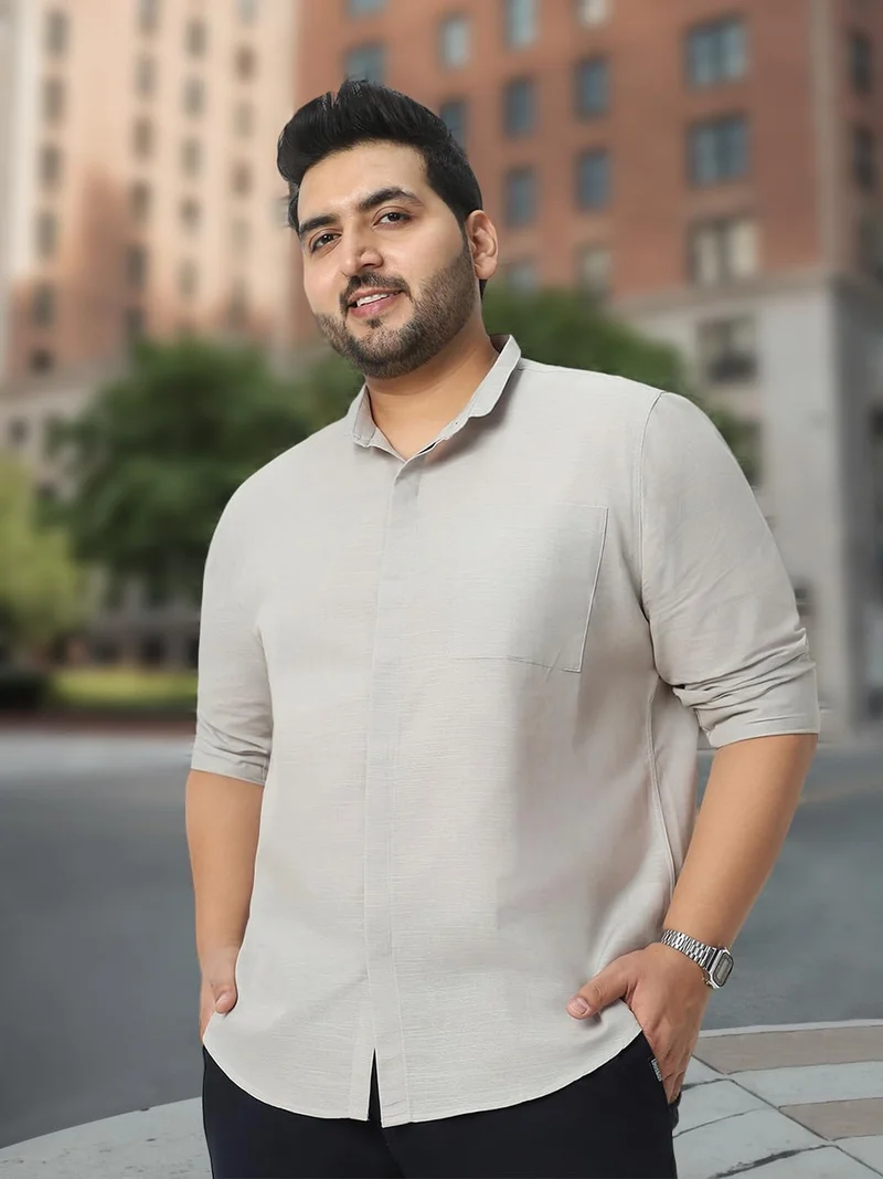 Urbano Fashion  Urbano Plus Men's Grey Cotton Full Sleeve Regular Fit Casual Solid Shirt with Band Collar  | Best Price UAE