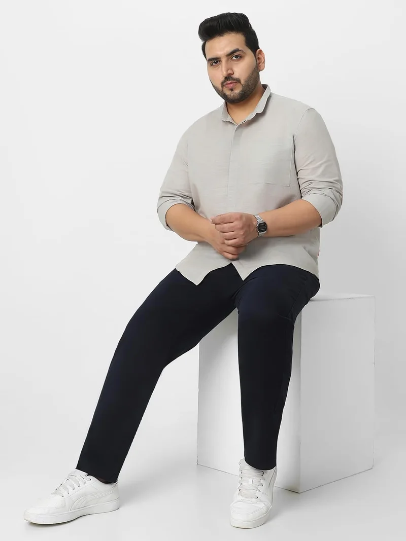 Urbano Fashion  Urbano Plus Men's Grey Cotton Full Sleeve Regular Fit Casual Solid Shirt with Band Collar  | Best Price UAE