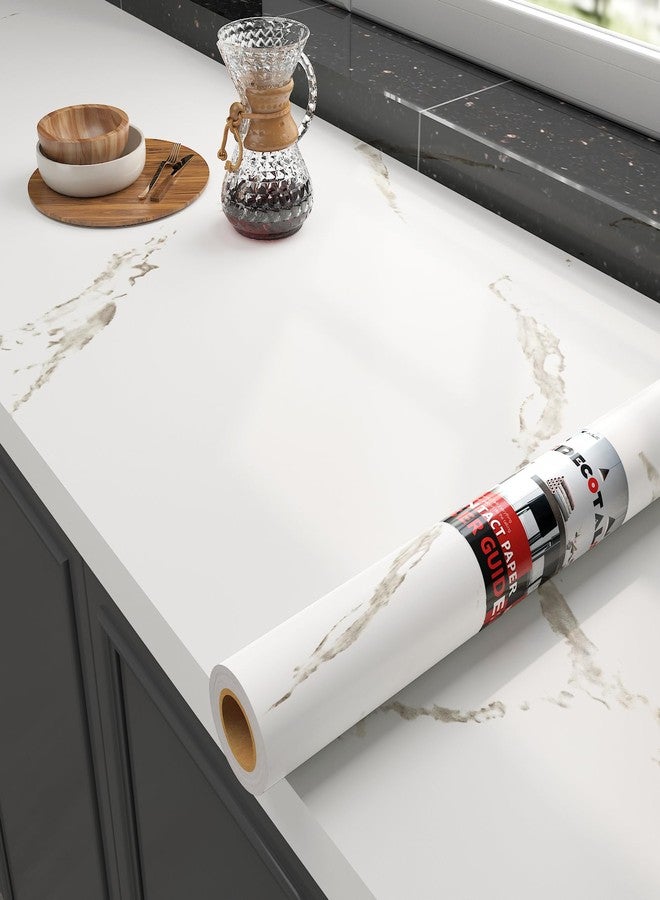 Decotalk 30"x120" Countertop Contact Paper Marble Contact Paper White Vinyl Wrap for Countertops Matte Marble Vinyl Wrap Peel and Stick White Wallpaper Peel and Stick Waterproof Counter Cover - Image 1