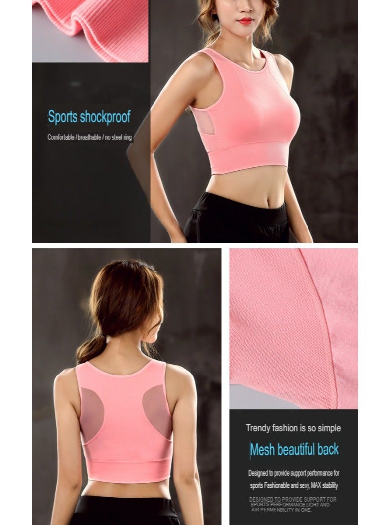 AROAQ Full Coverage Longline Sports Bra, Shockproof Fitness Yoga Running Sports Bra,  Seamless Quick-drying Medium Impact Push Up Tank Top For Yoga Gym Workout, (Size M, Pink)  - Image 2